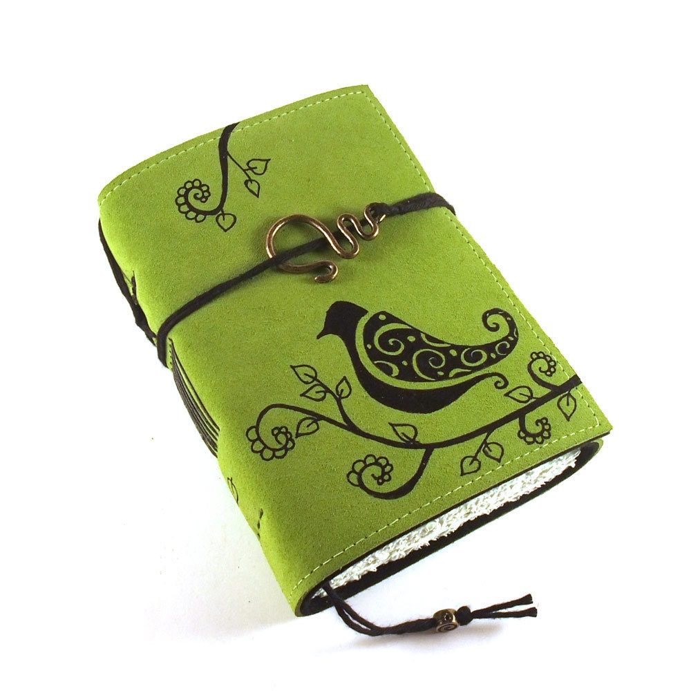 Leather Journal, Handmade, Spring Bird
