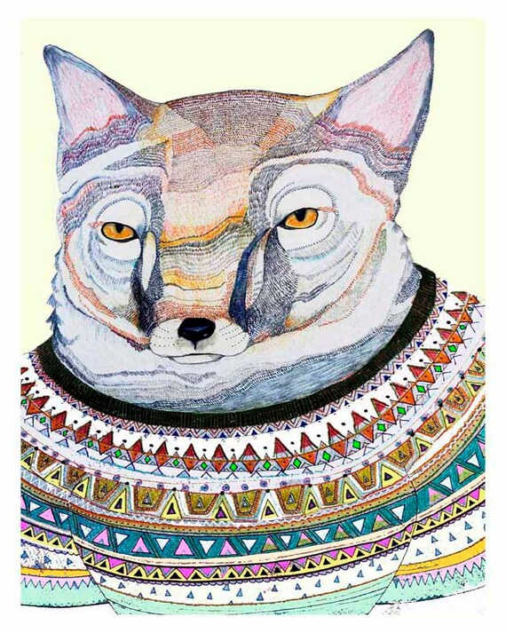 Art print. Fox in Jumper. Limited Edition art print by Ashley Percival. Fox Art Print.