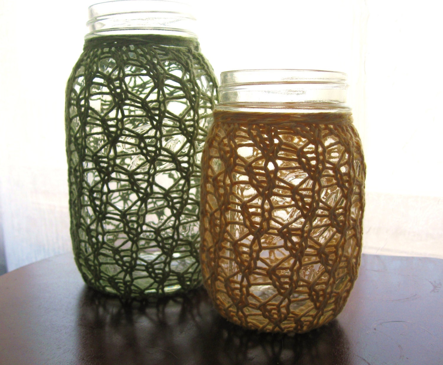 Mason Jar Wedding Centerpieces Lace Knit Recycled Cotton Set of 2 