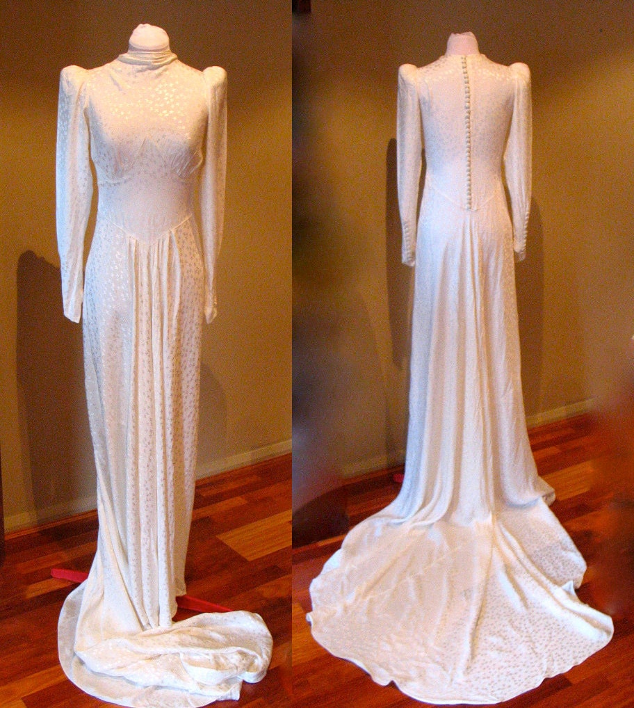 Vintage 1930s Wedding Gown Satin Bias Cut Stunning