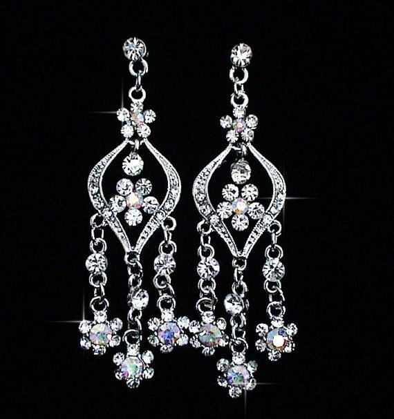 Vintage Style Weddings Bridal Jewelry White Silver Crystal