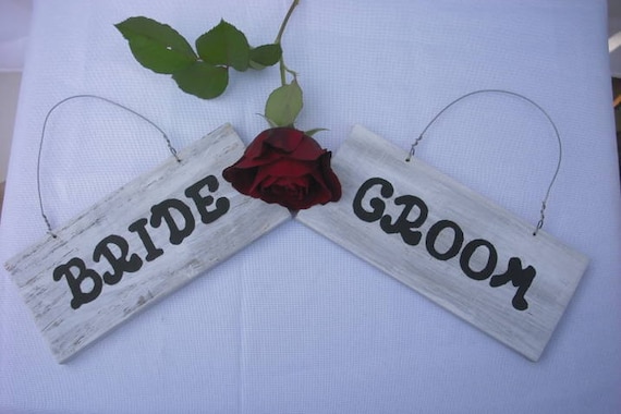 Rustic Wedding Bride and Groom Chair Signs or Photo Prop From farmdust