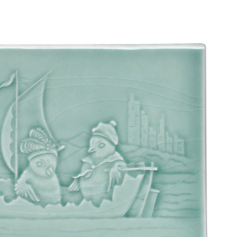 Afternoon Sail in an Eggshell Boat - Handmade Ceramic Tile in turquoise for your home decor - kitchen, bath, fireplace