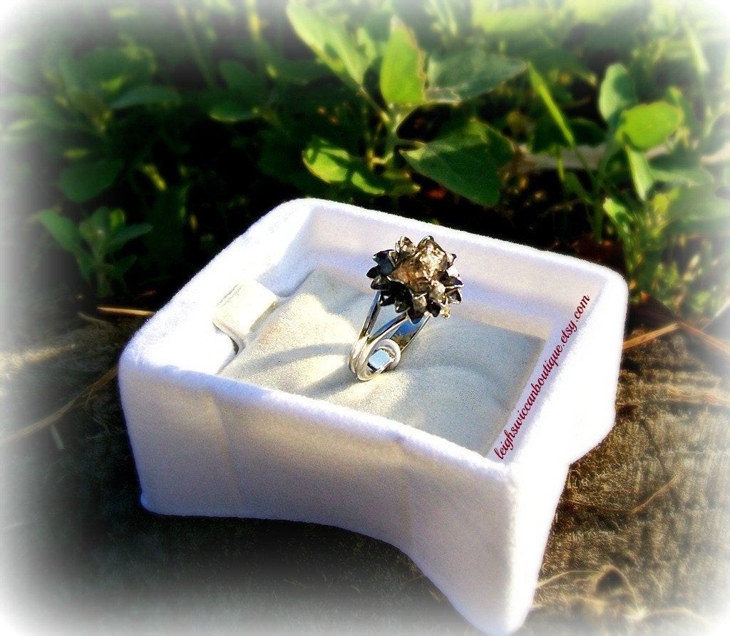Chrysanthemum Herkimer Diamond, & Silver Rough Diamond Ring