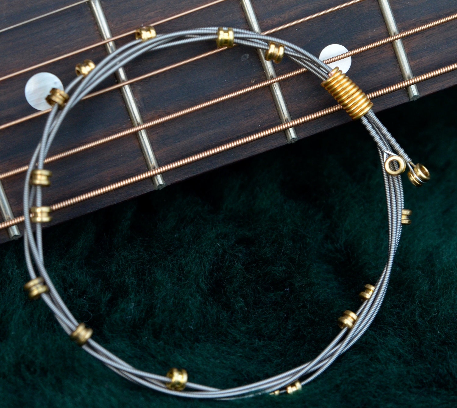 Recycled Guitar String Bangle with Brass Ball End 'Beads'