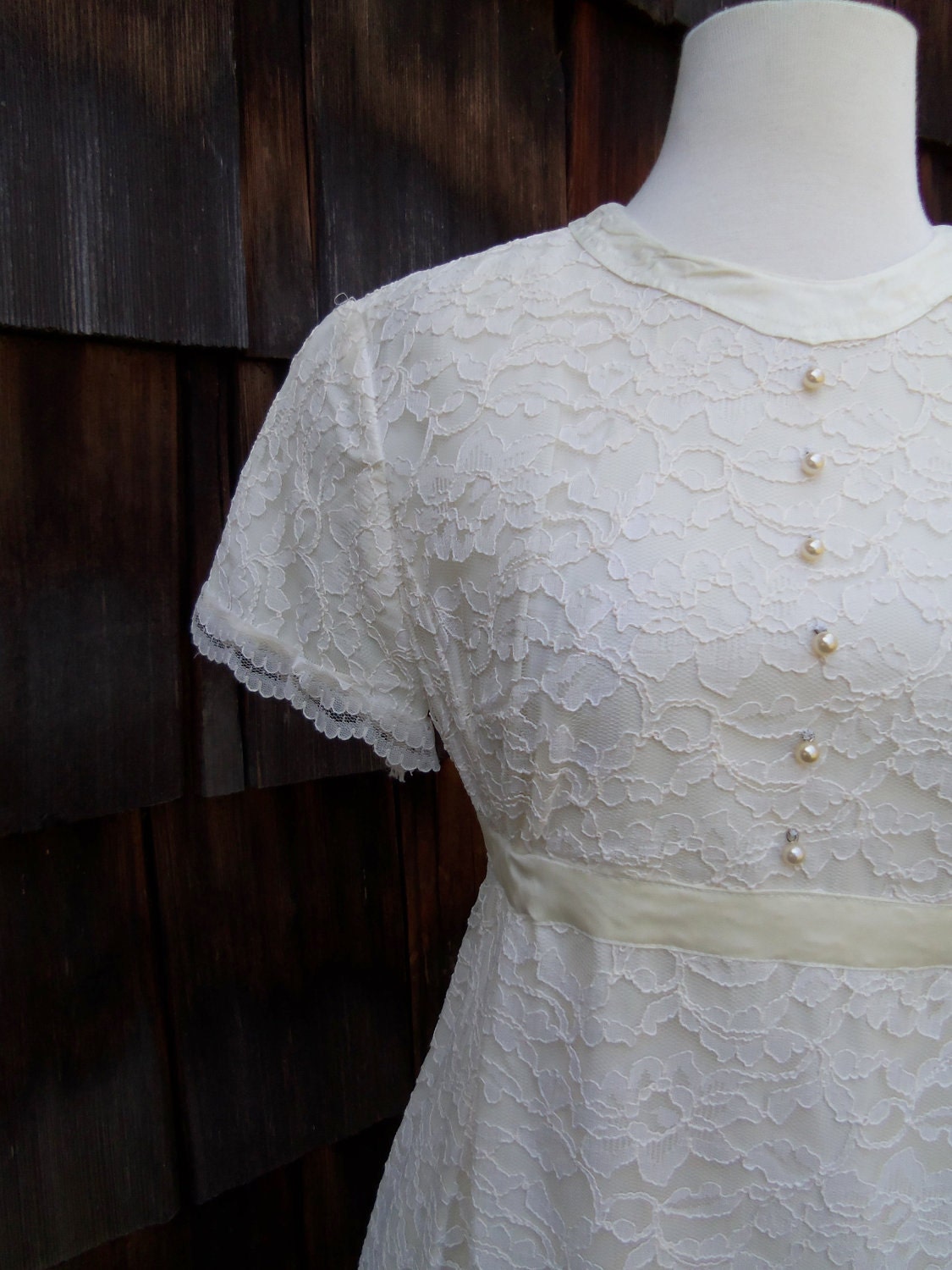 My Dearest Darling 1960s White Lace Wedding Dress with Pearl 