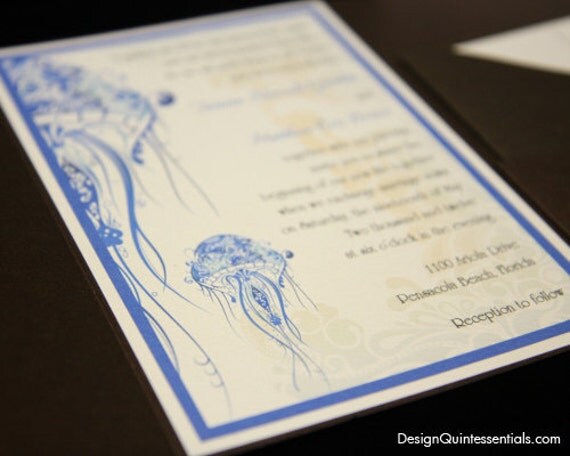 Pocketfold Wedding Invitation w Jelly Fish Design Theme