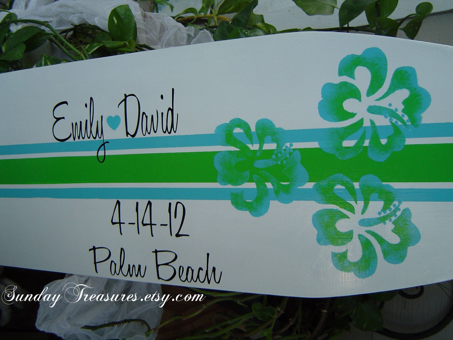 4FT Lime Green Turquoise SURFBOARD Beach Wedding Sign In Book Board
