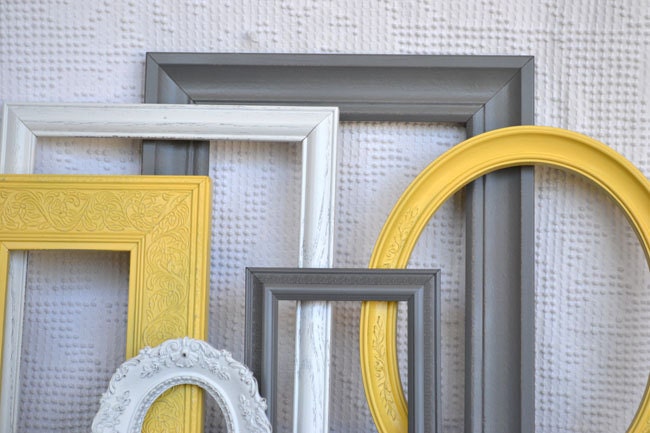 Yellow, Grey White Frames Set of 6 - Upcycled Frames Modern  Bedroom Decor