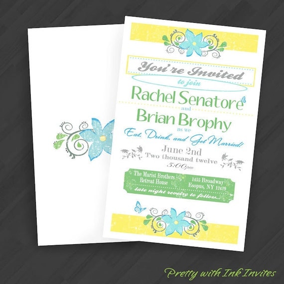 Special Event or Wedding Invitations Summer Vintage Shown in Blue