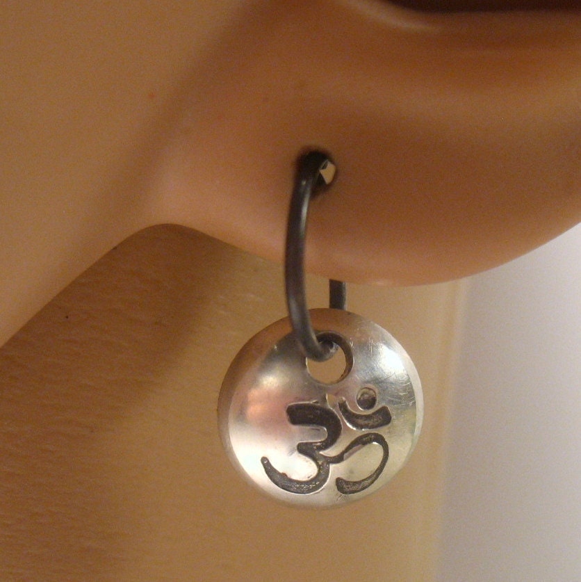 Little Hoop Earrings Om Dangles Oxidized Sterling by MysticMoons from etsy.com