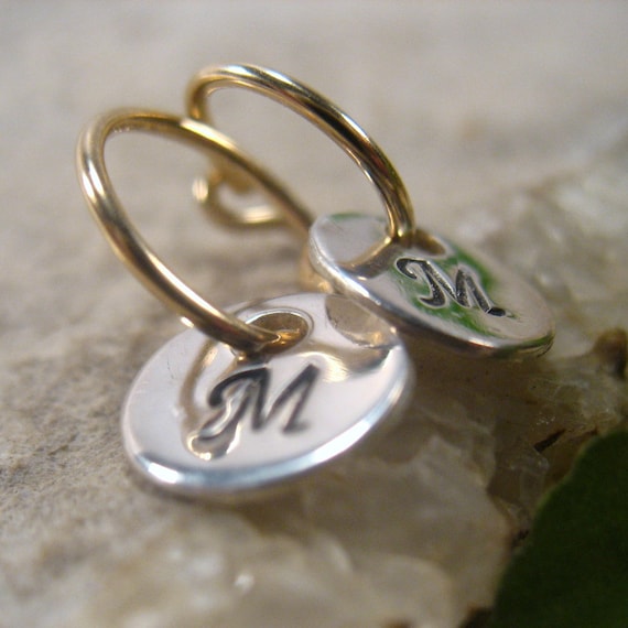 Little Hoop Earrings Initial Dangles 14k Gold by MysticMoons from etsy.com