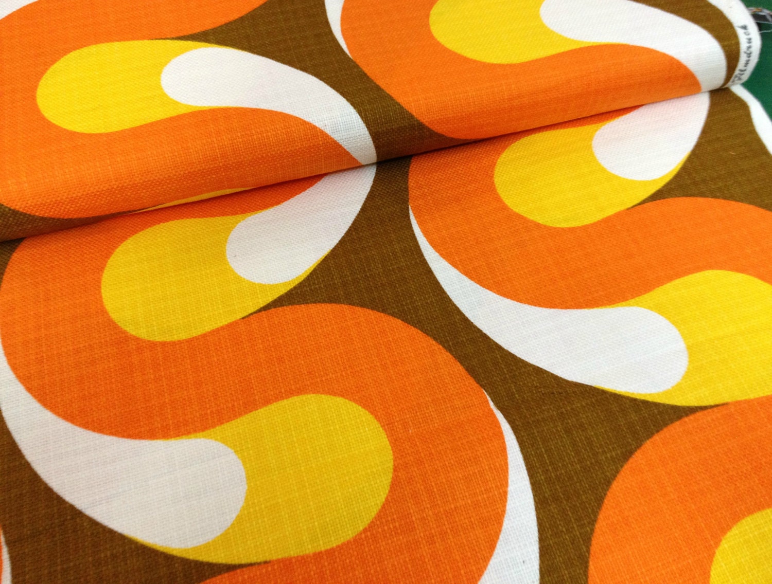100 Vintage - 1960s Vintage Swedish Geometric Orange Fabric FQ