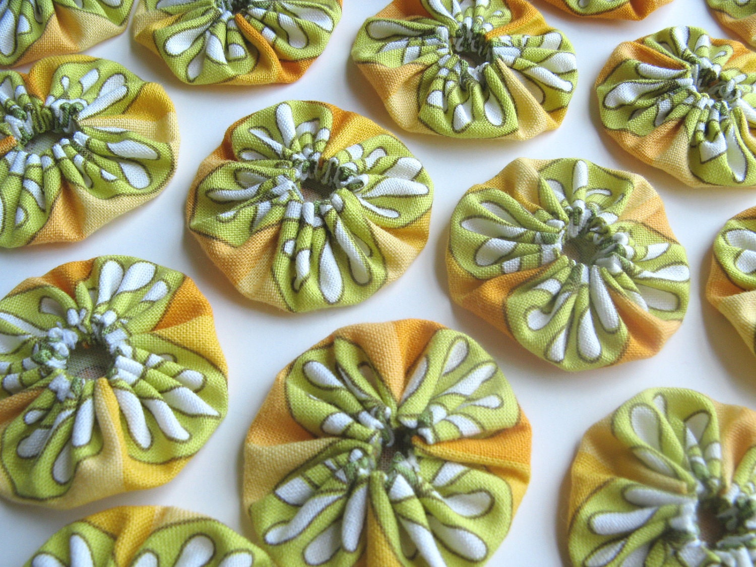 Fabric Yoyos Orange Lime Green Set of 25 Handmade