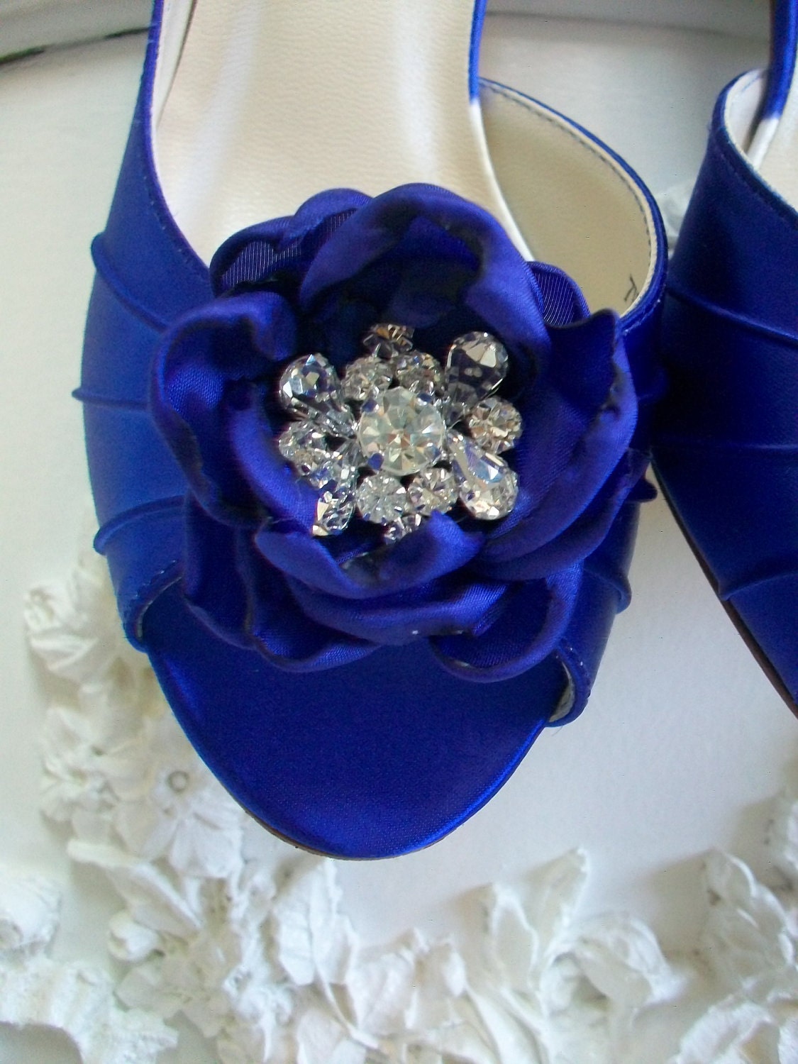 Wedding Shoe Clips Satin Flower Clips With Swarovski Crystal Wedding Bridal