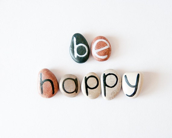 Be Happy, 7 Magnets Letters, Custom Quote, Beach Pebbles, Inspirational Word or Quote, Gift Ideas, Sea Stones, Personalized, Rocks
