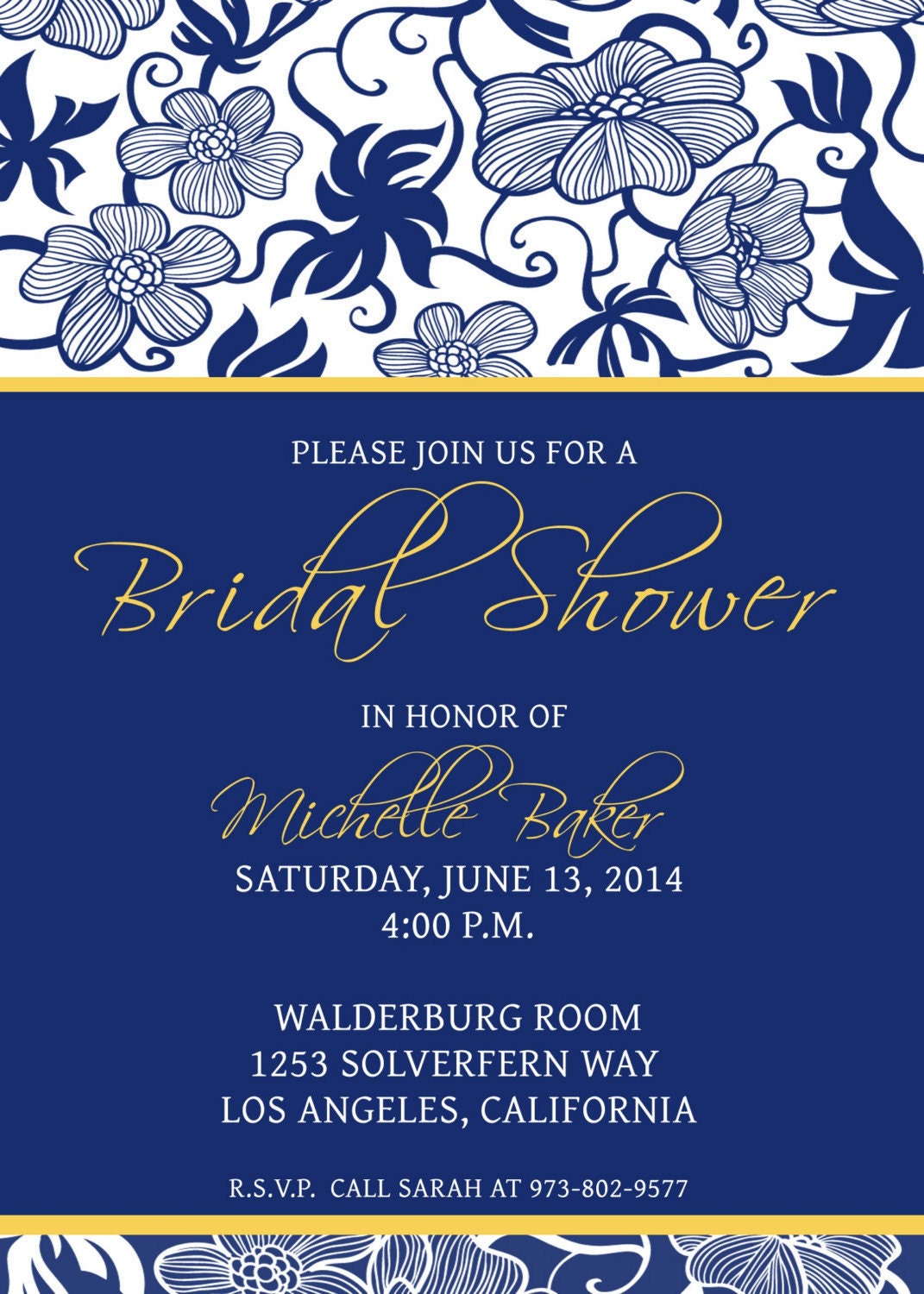 Printable Bridal Shower Invitation Template Photoshop Gimp Navy Blue 