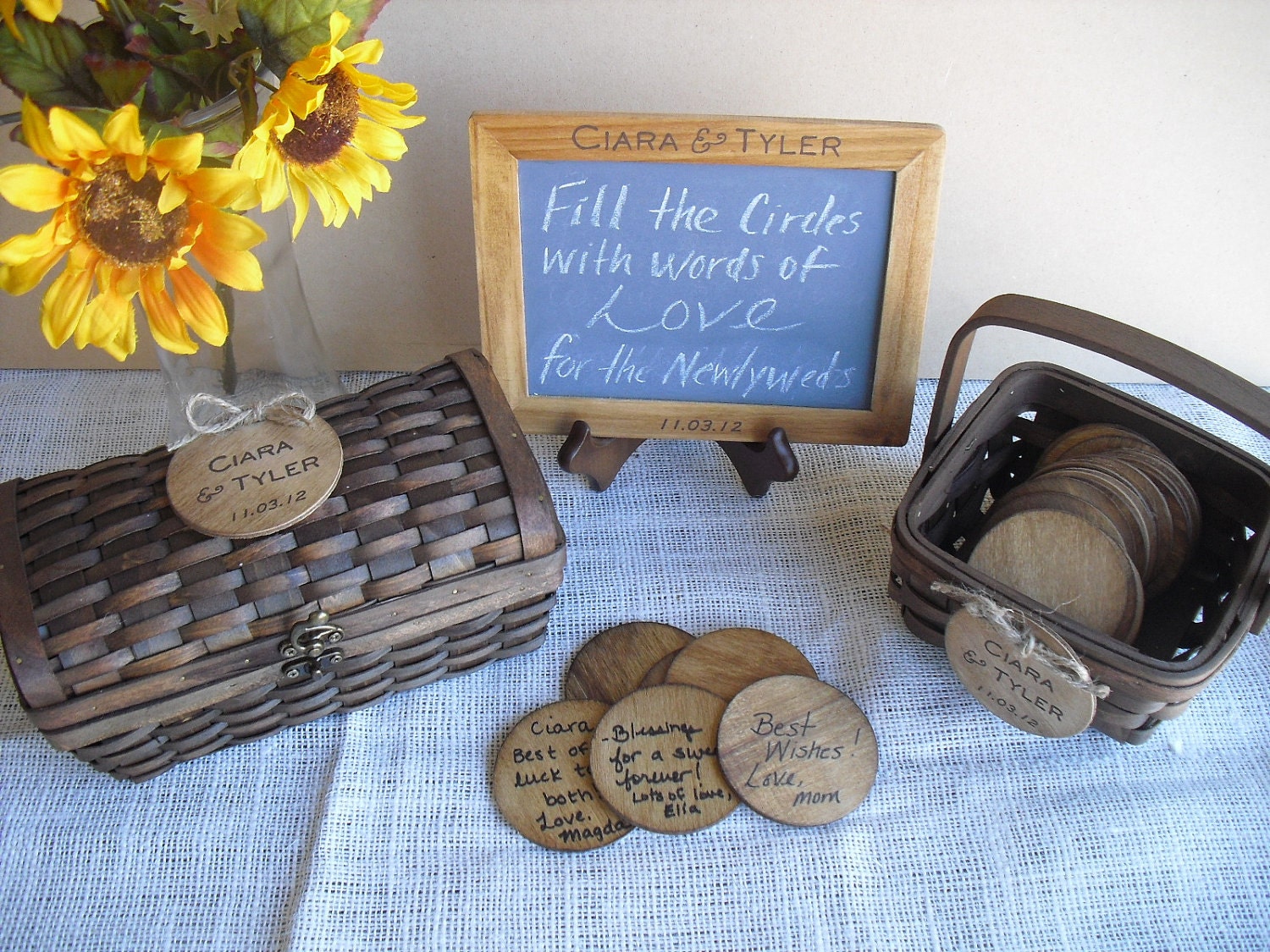 Rustic Wedding GUEST BOOK ALTERNATIVE Set with Chalkboard and Easel and 
