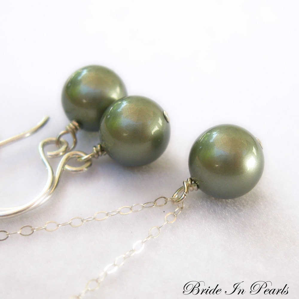 Bride in Pearls - necklace and earring set in Powder Green, custom colors available