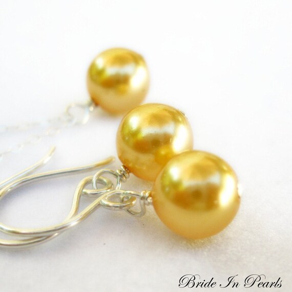 Bride in Pearls - necklace and earring set in Sun, custom colors available