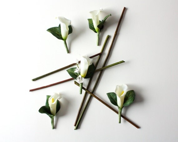 Calla Lily Boutonnieres White Real Touch Calla LIlies Set of Five and 