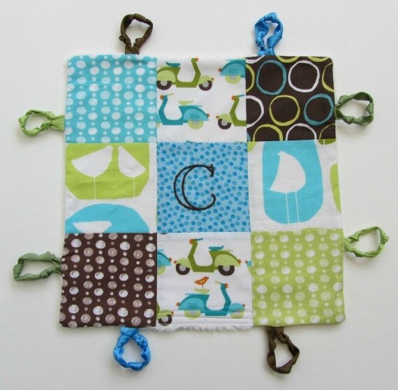 Baby Boy Lovey Blanket with Custom Hand Embroidery  by Dolce Dreams