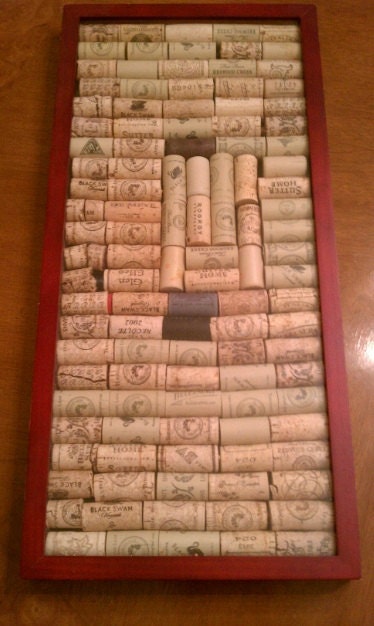 Handmade Wine Cork Picture Art CollageTable Display or Serving Tray
