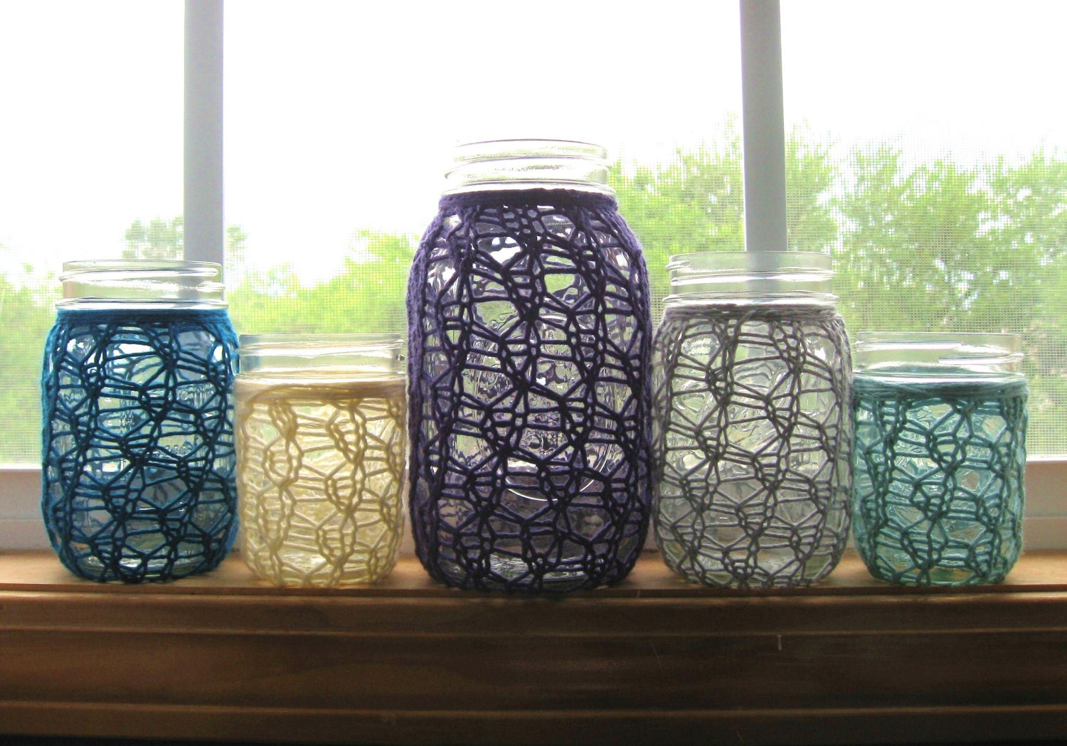 Mason Jar Wedding Centerpieces Lace Knit Merino Blend Set of 5 Ocean 