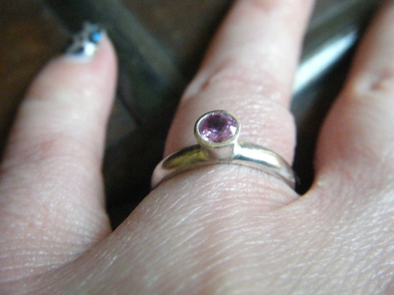 Pink Sapphire and Sterling Silver Promise Ring Size 5 1/2