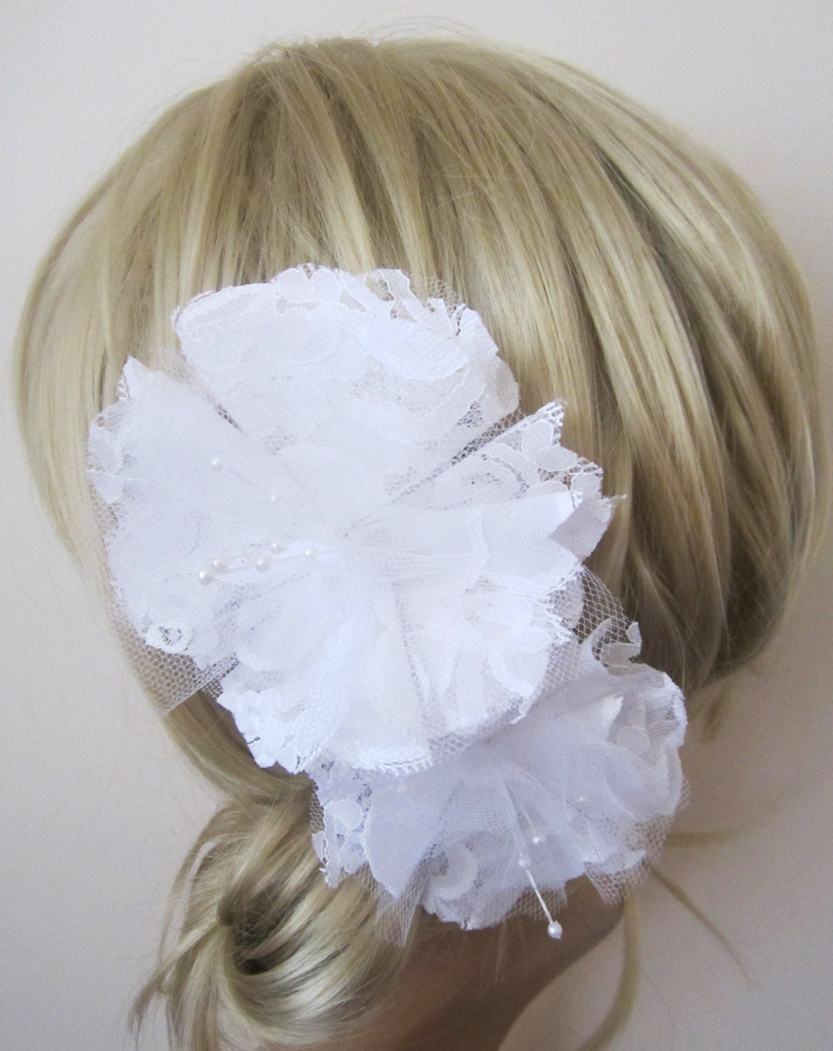 White Stunning double  lace Flower Fascinator