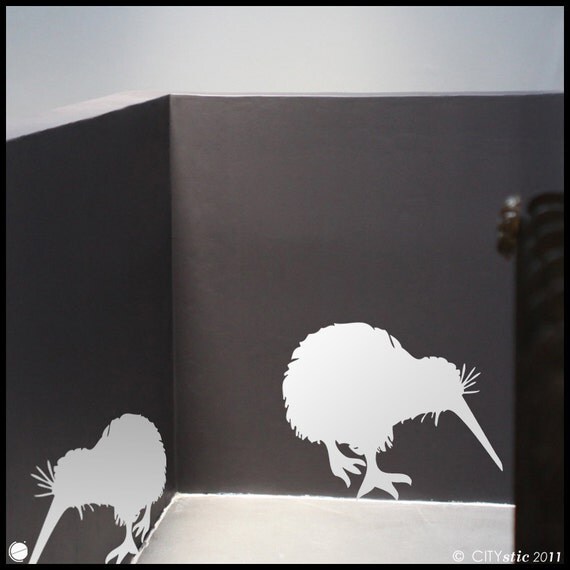 New ZEALAND : Two Kiwi birds eating - WALL DECAL for kids