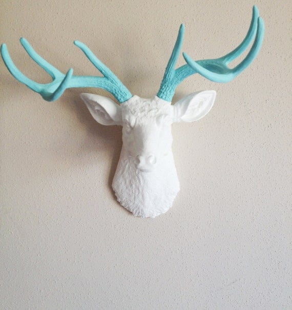 White and Robins Egg Blue Deer Head Wall Mount