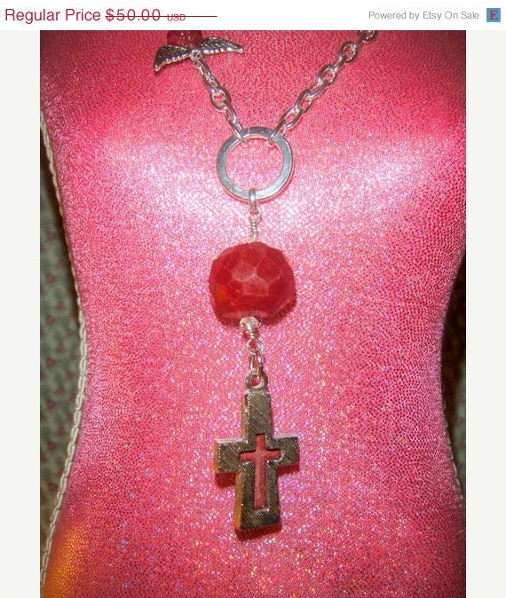MothersDaySale For the Love of the Cross           ( Ruby Cross and Wing Necklace)