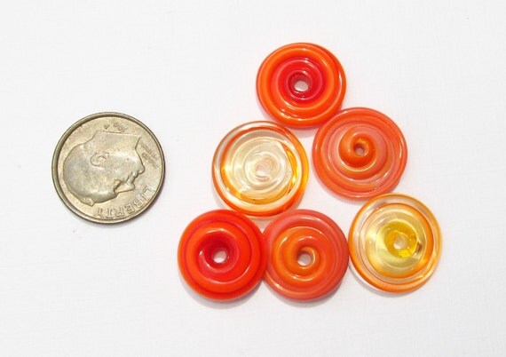 Shades of Orange Glass Disks - 6 Handmade Lampwork Beads SRA