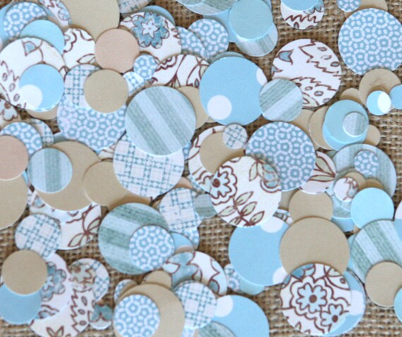 Beach Wedding Table Confetti - Beautiful Mixed Print in Blue, Sea Green and Sand - Table Decor or Inside Invitations