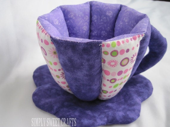 Unique Tea Cup. Tea bag holder. Fabric Ornament. Candy Holder. Unique gift for Mother's Day