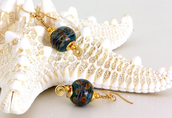 Raku Lampwork Earrings Teal Glass Beads Classically Chic Jewelry for Chic Women