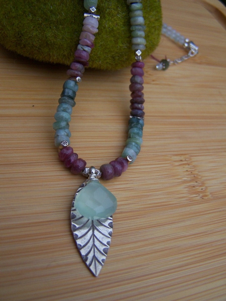 Tourmaline And Chalcedony Leaf Necklace Preview 1