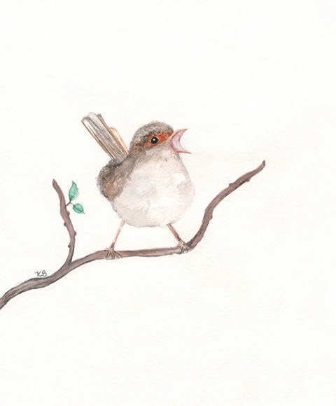 Sing/ Singing Bird/Wren Bird Watercolor print/brown