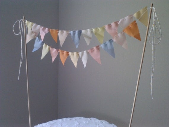 Cake Bunting Flags Wedding Cake Topper Spring pale yellow melon 