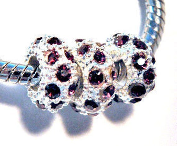 FREE SHIPPING   european beads deep purple  Rhinestone charm PBB609