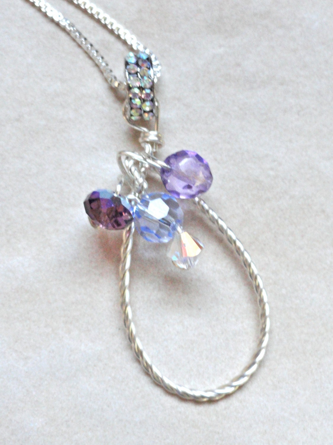 Twisted Purple Violet Blue Pendant Wire Wrapped With Swarovski Crystal