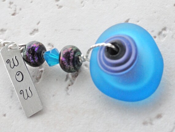 Caribbean Blue and Purple Sterling Silver Wire Wrapped Pendant
