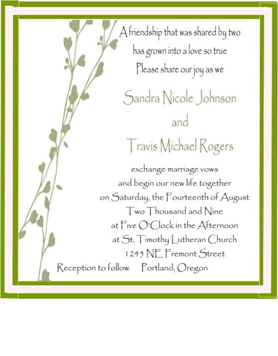 Spring vine graphic pocketfold wedding invite set