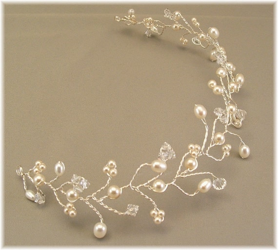 Ivory Wedding Gown Tiara Hair Vine Tiaras Ivory Pearl by Handwired ivory 