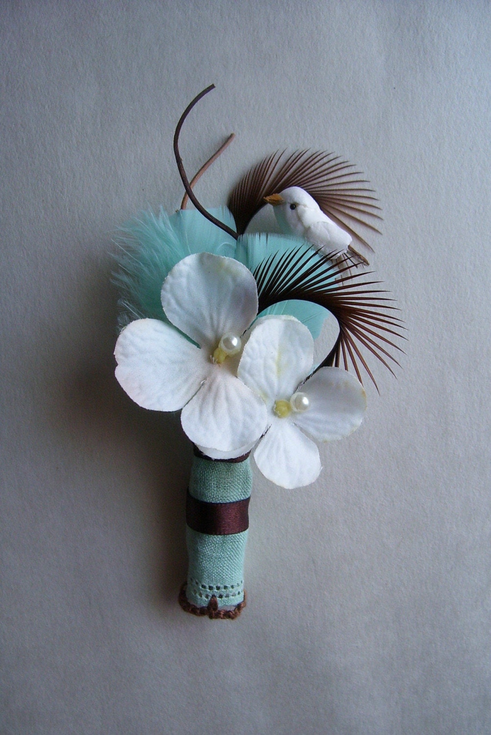 Tiffany Blue and Chocolate Brown Wedding Boutonniere Corsage Vintage