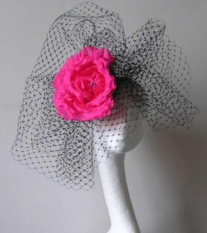 Black and Fuschia Fascinator Wedding Hat