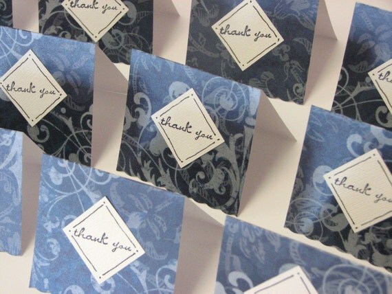 Set of 12 Handmade Midnight Blue Stamped Thank You Notes Mini Notecards Perfect For Etsy Sellers