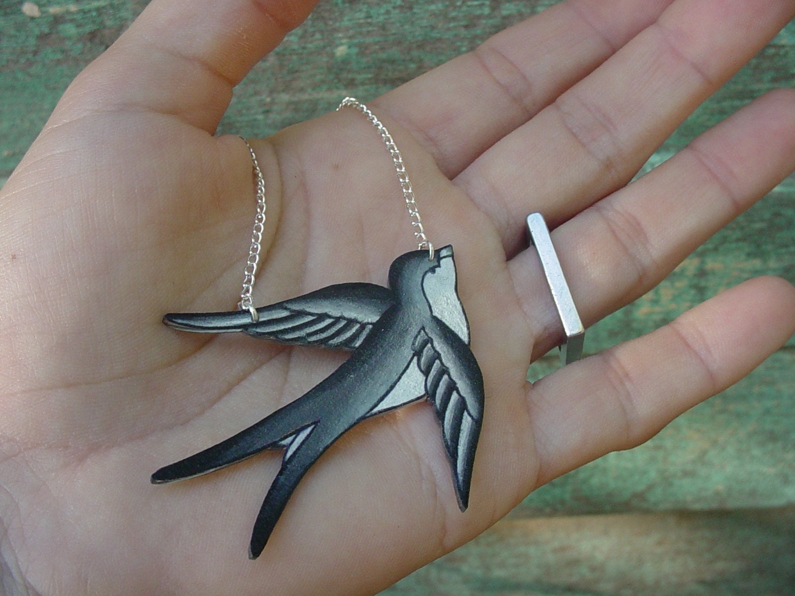 black grey and white Tattoo Songbird necklace From wickedminky