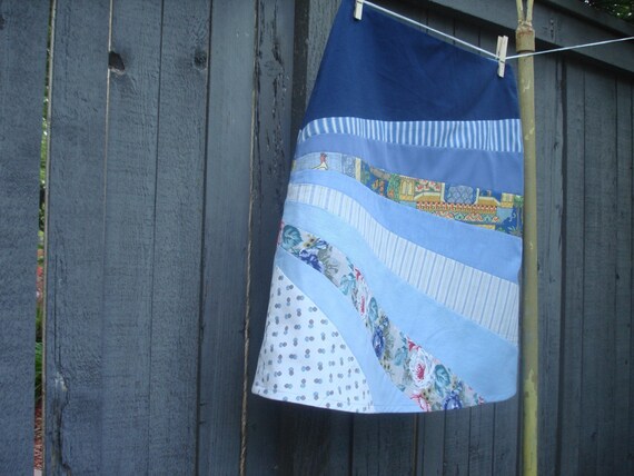 Blue Sunburst Hippie Chic Skirt from Vintage Fabrics, Size 8